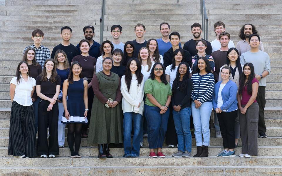 Sabatini Lab gathered on the steps of Gordon Hall in September 2026.